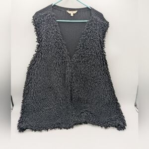 Terra & Sky Charcoal Gray Shaggy Faux Shearling Vest Knit Back Plus Size 4X